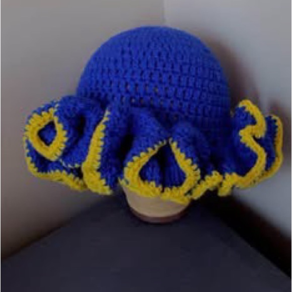 Handmade Blue and Yellow Crochet Hat